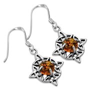 Baltic Amber Celtic Knot Silver Earrings - e303